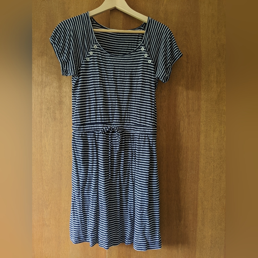 J. Crew small knit dress, navy blue stripe